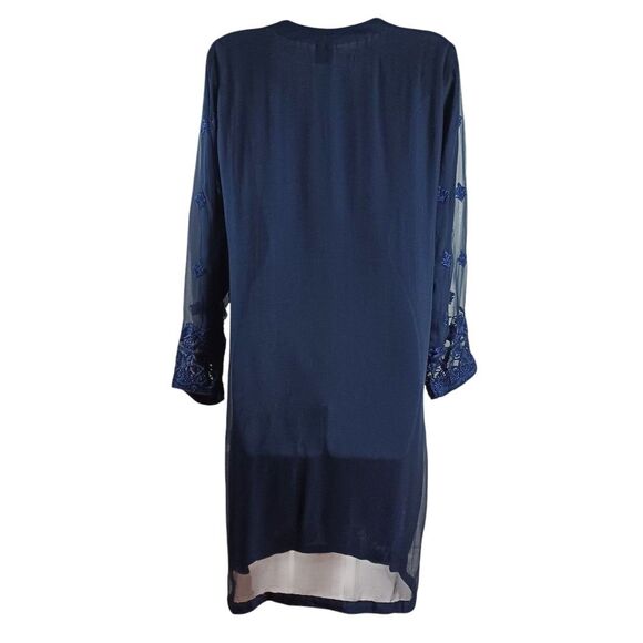 Zoon Collection Navy Embroidered Tunic Dress – Gold Sequin Overlay, Sheer Lace M - Picture 7 of 9